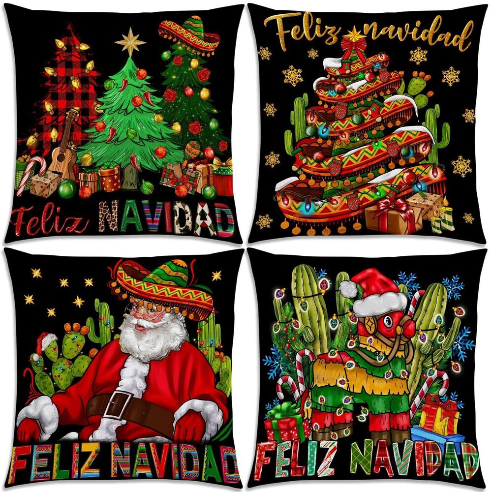 3213 Feliz Navidad Decorations Mexican Christmas Throw Pillow Covers 18x18